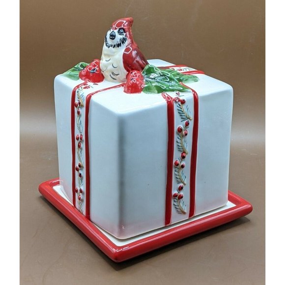 Blue Sky Cardinal Bird On Present Holiday Christmas Heather Goldminc 2012 - Picture 1 of 5